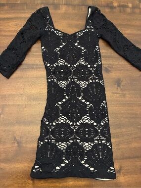 Free People Intimately Dress XS Small Black Medallion Lace Bodycon
